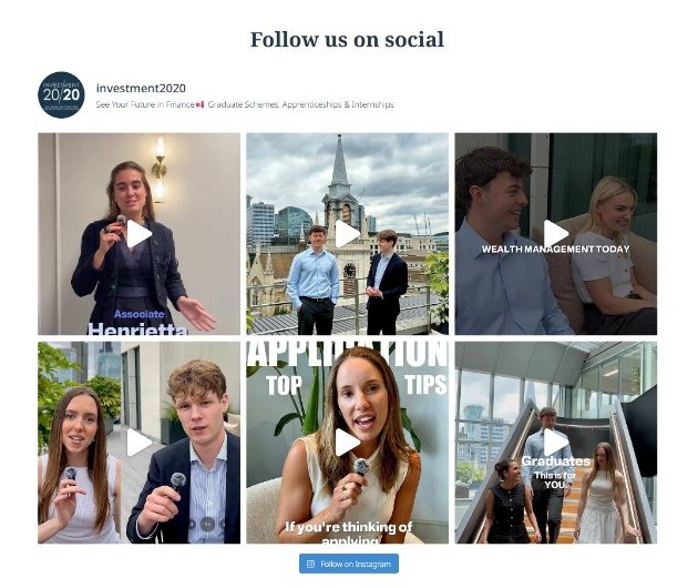 Instagram feed connected to the Investment20/20 website